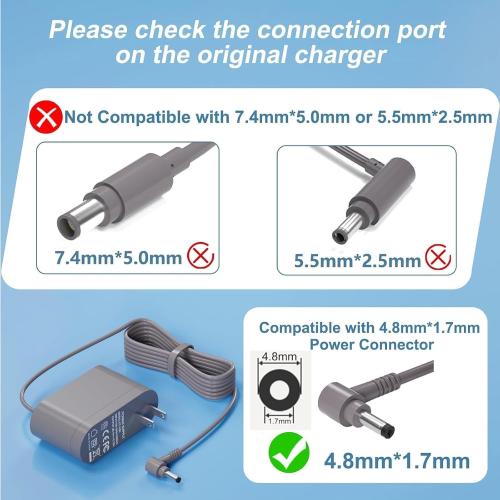 30.45V Replacement for Dyson Vacuum Charger for Dyson V10 V11 V12 V15 SV12 SV14 SV16 SV20 SV22 Absolute Animal Motorhead Cordless Vacuum Power Supply【6Ft ETL Listed,Please Check Port 4.8 * 1.7mm】