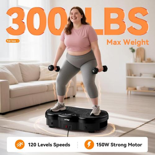Vibration Plate Exercise Machine - 300 lbs Weight Capacity, 120 Speed Levels, 9 Workout Modes for Home Fitness, Muscle Toning & Weight Loss