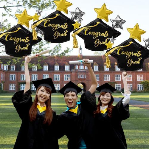 4Pcs Graduation Cap Balloons Big Congrats Grad Hat Foil Balloons for Class of 2026 Party Decorations