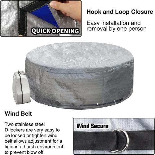 UCEDER Insulated Inflatable Hot Tub Cover,Round Spa Cover with External Heater/Pump Install Door Design,Energy-Saving and Eco-Friendly Spa Thermal Protection (Silver, 65 D x 28 H)