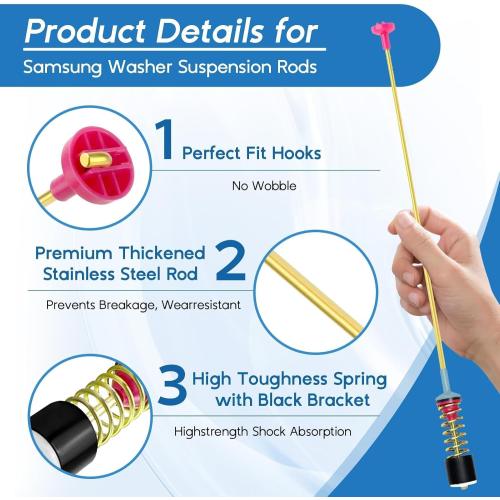 2025 Upgraded DC97-16350U DC97-16350T Washer Suspension Rods for Samsung WA50R5200AW/US WA50R5400AV/US WA45T3200AW/A4 WA45N3050AW/A4 WA50R5400AW/US Washing Machine Replace DC97-05280W DC97-16350S 4PCS