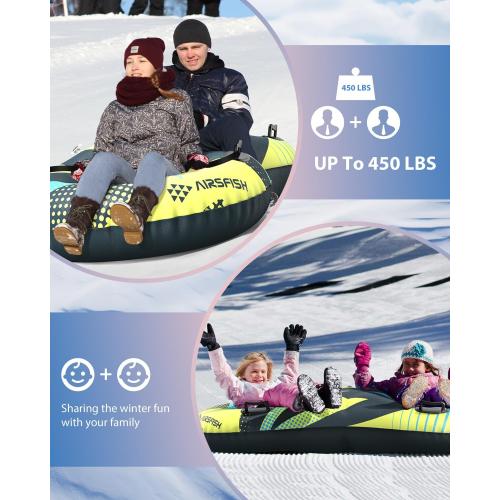 Snow Tube with Towable Leash, AirsFish Inflatable Snow Sled Heavy Duty Cover Wear-Resistant & Antifreeze Material Sledding Tubes for Winter Sports