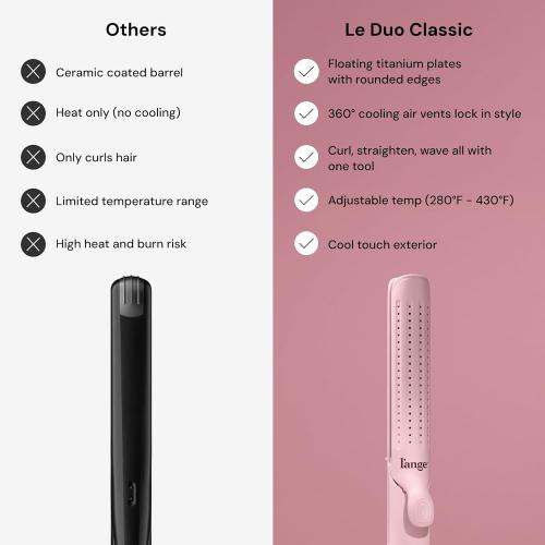 L'ANGE HAIR Le Duo Grande 360° Airflow Styler | 2-in-1 Curling Wand & Titanium Flat Iron Professional Hair Straightener and Curler with Cooling Air Vents to Lock in Style (Blush)
