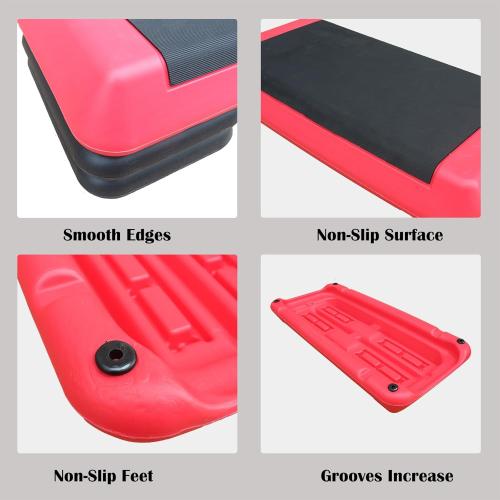 Grey and Red Adjustable Workout Aerobic Exercise Step Platform, Fitness & Exercise Step Platform with 2/4 Stackable Risers for Home Gym Cardio Training(Grey/Red)