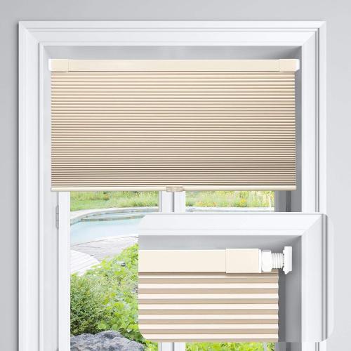 LazBlinds Cordless Cellular Shades, No Tools No Drill Blackout Honeycomb Shades Pleated Blinds for Windows, 43 W x 64 H, Soft Cream