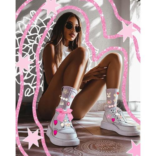 DoDoBeads 87 Pcs Junk Socks Charms Kit, Gold and Pink Charms for Socks, Brooches and Pins for Women, ShoeCharms with Bows, Sneakers DIY Kit with Pearls Rhinestones Chains