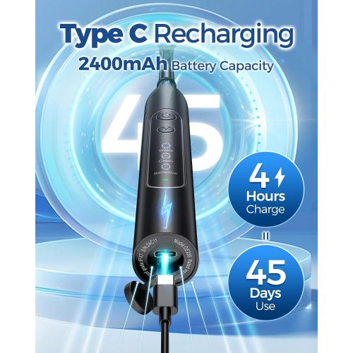Rotating Electric Toothbrush for Adults with 8 Brush Heads, Sensitive Gum Care Electric Toothbrush with 3 Modes and 2 Min Smart Timer, Rechargeable Last 60 Days