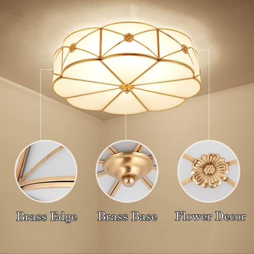 Size 23.62  Mid Century Brass Flush Mount Ceiling Light, 6-Light LED Brass and Glass Ceiling Lamp, Frosted Glass Shade Modern Light, Close to Ceiling Light Decorative for Bedroom Living Room(23.62 W)