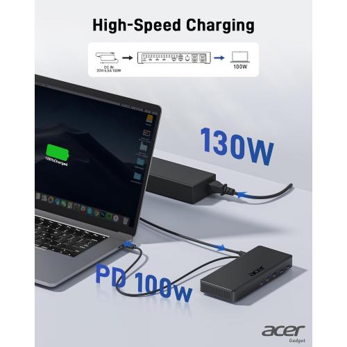Acer 15-in-1 Laptop Docking Station Support DisplayLink Triple Monitors, USB C Docking Station, 130W Power Adapter, 10Gbps Data Transfer, 1Gbps Ethernet for MacBook Pro/Air, Acer Laptops, PC and More