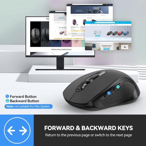 UNTESTED TECKNET Bluetooth Mouse, 2-in-1(BT 5.0/3.0 2.4Ghz) 4000DPI Wireless Mice with USB Connect Available for Laptop Computer, Portable PC Mouse Bluetooth for Mac (USB-A BT Wireless Connect, Black)