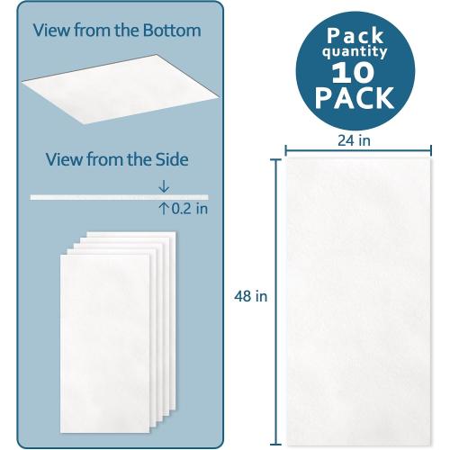 SUNWINGS 10-Pack Drop Ceiling Tiles, 24 x 48 White PET Decorative Ceiling Felt, 2ft x 4ft PET Waterproof Fire-Rated Covering Panels for Kitchen Bathroom Basement, Cover 80 Sq. Ft.