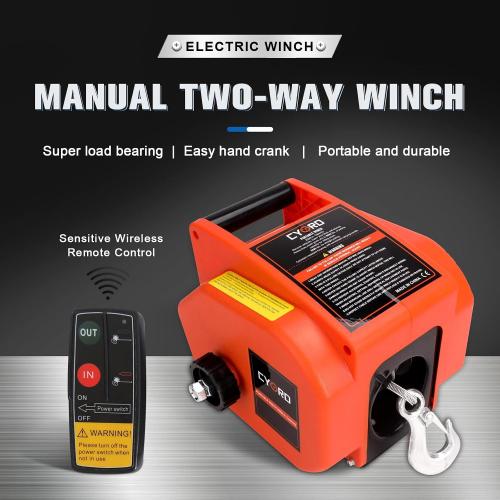 Electric Boat Winch, Reversible Electric Trailer Winch 12V DC, Power-in, Power-out and Freewheel Operations for Boats 2000 lbs with Wireless Remote Control and Hand Crank