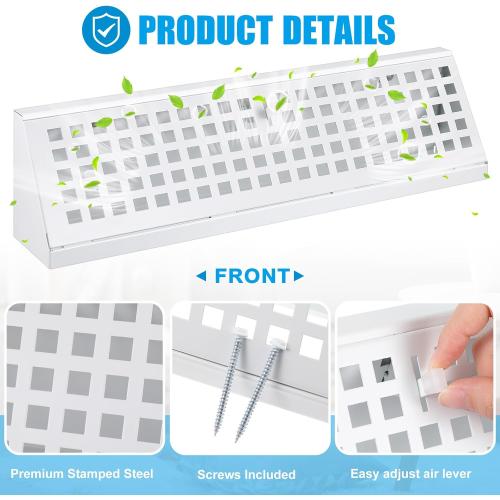 1 Pack 15 Inch Baseboard Register Vent Duct Opening Size, Vent Covers with Air Adjust Lever Including Screws, Baseboard Air Covers for Home Floor Diffuser Wall Corner, Easy Install (White)