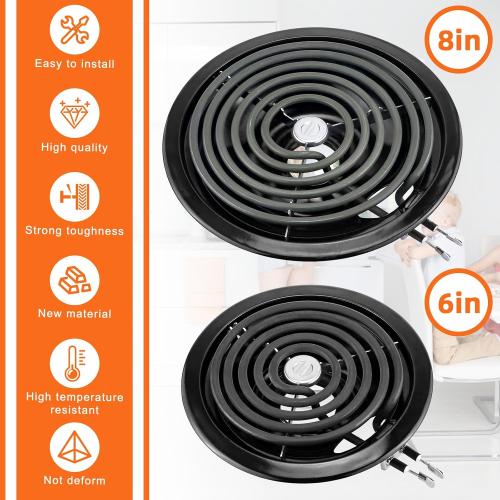 Black Burner Drip Pans WB31M19(8”) WB31M20(6”) Electric Stove Burner Replacement WB30M1(6) WB30M2(8)&WB17T10006 Terminal Block Compatible for G-E Hot-point Ken-more by MIFLUS