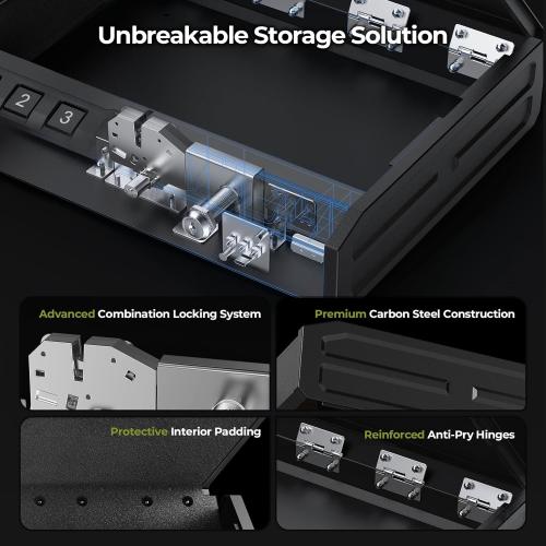 ONNAIS Large Biometric Gun Safe - Fingerprint Pistol Safes with Internal Light, Three Unlock Methods, and Emergency Power Supply, Gun Lock Box for Home, Nightstand, Bedside, and Car Use