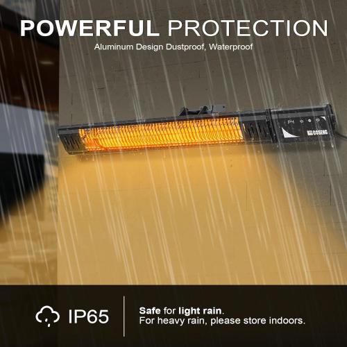 1500W Infrared Patio Heater, IP65 Waterproof Outdoor Electric Heater with Remote, 4 Heat Levels, 24H Timer, Memory Function, Fast Heating for Garage, Backyard, Black