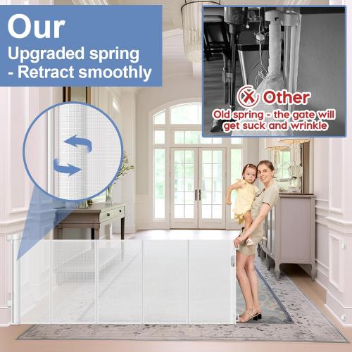 Reinforced 120 Inch Extra Wide Retractable Baby Gates Extra Wide Baby Gates for Large Openings 33 Inch Tall Retractable Dog Gate for The House 10ft Long Dog Gate Indoor Barrier with Reinforced Strips