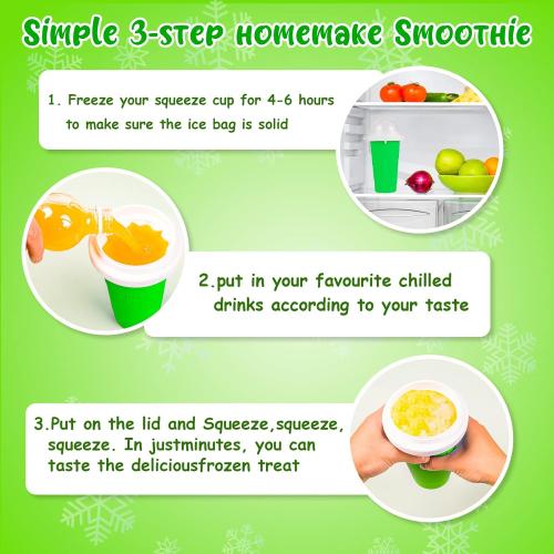 Slushy Maker Cup - Quick Frozen Magic Squeeze Cup For Chocolate MilkShake, Sorbet, Smoothies, Slushies & More, 2 in 1 Straw & Spoon, With Gorgeous Luxury Box, Perfect for Kids, Friends & Family