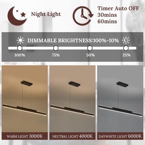 Modern LED Linear Pendant Lights 52 inch LED Chandelier Lighting for Home Office Black and Wood Dining Room Hanging Light Fixture Modern Dimmable Kitchen Island Lighting