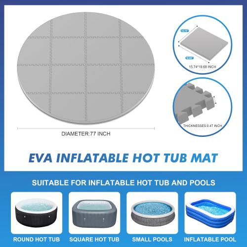 AFFLUENT 77 EVA Hot Tub Mat & Pad for Inflatable Tubs - 1/2 12MM Thickened Non-Slip Outdoor/Indoor Protective Mat, Waterproof Durable Inflatable Hot Tub Accessories, Easy Clean (Gray)