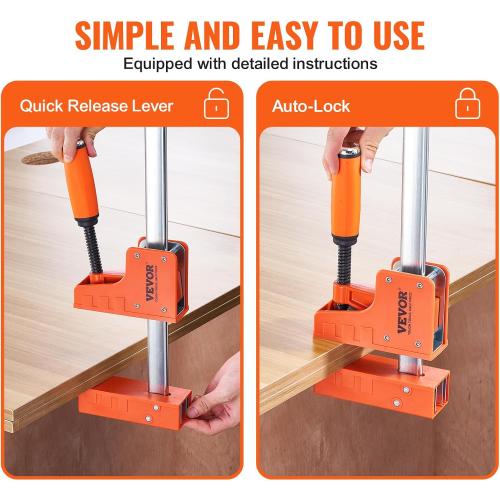 VEVOR Bar Clamps for Woodworking, 2-Pack Parallel Clamp Set, F Clamp, Even Pressure, High-strength Plastic and Carbon Steel, Wood clamps for Woodworking Metal Working