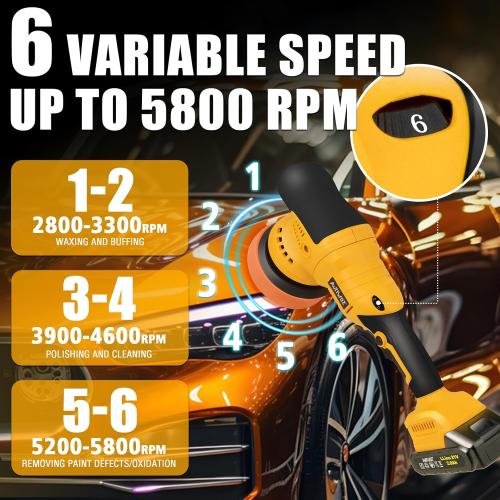 AUTIWOZ Cordless Car Buffer Polisher, 2x2000mAh 21V Batteries 5 Inch Random Orbital Polisher for Car Detailing, Waxing, Polishing, Scratch Removing, 6 Variable Speed Car Buffer Polishing Kit