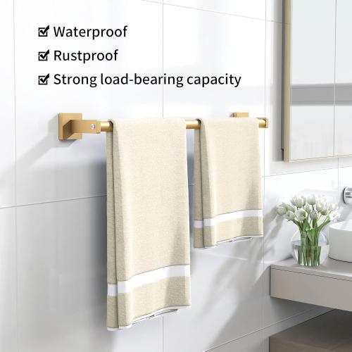 MKO Towel Bar for Bathroom, 24 Towel Racks for Bathroom Hanger Wall Mounted, Hand Towel Holder Rod with Metal for Kitchen Home, Gold 2 Pack