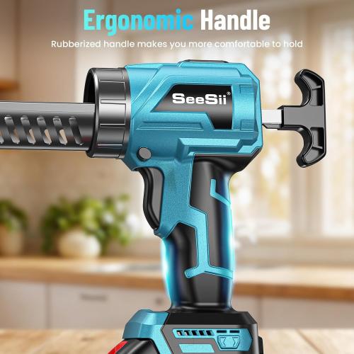 Seesii Battery Powered Cordless Caulking Gun, Electric No Drip Caulk Tool for 10 Oz Glue, Automatic Dripless Power Caulking Guns for Silicone Adhesive