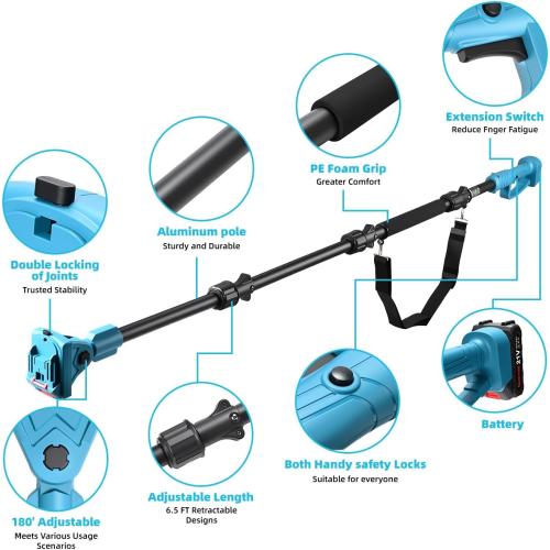 Only Extendable Pole Saw, Extension Pole Rotatable Pole 14ft Max Reach With Shoulder Strap,Tool-Free Installation Compatible 21v Shintyool Battery,For High Altitude Operations(No Chainsaw And Battery)
