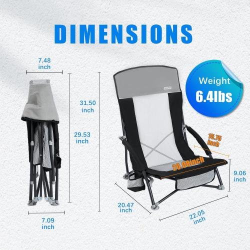 ‼️could have mild stains ‼️SUNNYFEEL Folding Beach Chair, High Back Beach Chairs for Adults, Lightweight Portable Camp Chair 300lbs Heavy Duty with Carry Bag, Cup Holder for Outdoor Travel Picnic Concert, 2 Pack, Black