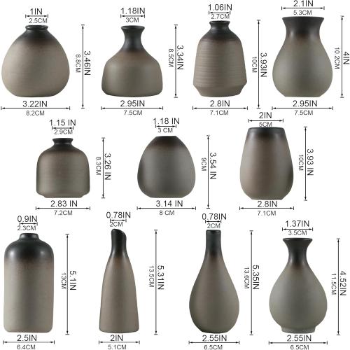 JOJUNO Rustic Bud Vase, Ceramic Small Vase Set of 11, Mini Vases for Fresh and Dried Flowers, Modern Farmhouse Home Decor, Pottery Vases for Living Room, Shelves, Centerpieces for Dining Table