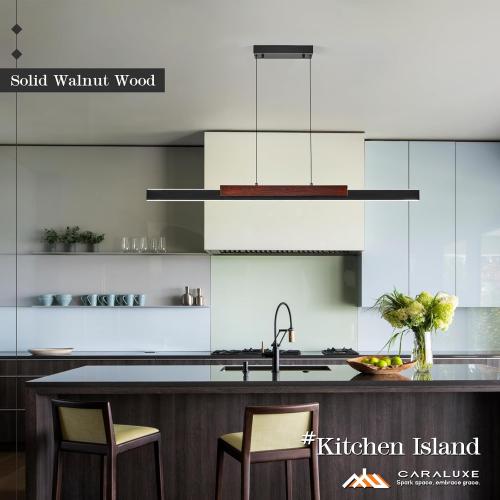 Modern LED Linear Pendant Lights 52 inch LED Chandelier Lighting for Home Office Black and Wood Dining Room Hanging Light Fixture Modern Dimmable Kitchen Island Lighting