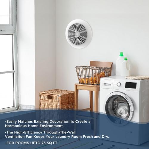 Quini 512M 6-inch Through Wall Exhaust Fan, 80 CFM 4.0 Sones, Bathroom Wall Exhaust Fan, Kitchen Ventilation Fan, 6-inch Diameter Vent, Retractable Duct