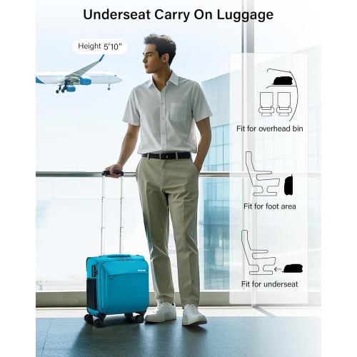 Hanke 16 Inch Underseat Carry On Luggage with Wheels Small Suitcase Softside Luggage Bags for Travel Lightweight Suitcases with Wheels Travel Luggage Personal Item for Men and Women(Caribbean Blue)
