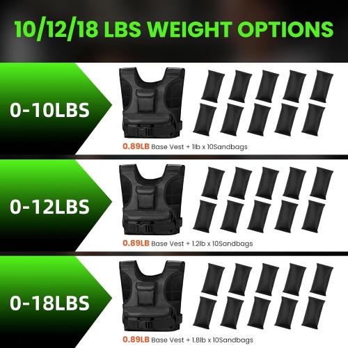 Color Black Adjustable Weighted Vest for Women, Customizable 0-18 lbs Strength Training Vest with 10 Removable Sandbag, Breathable Design, Reflective Safety Strips for Running, Hiking, and Fitness