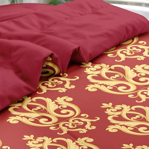 Comforter Set Full Size, Vintage Floral Gold 7 Pcs Bedding for Kids and Adults, Medieval Burgundy Red Bed Sheet Sets with Fitted Sheet 2 Pillowcase & 2 Sham for Bedroom Bed Decor
