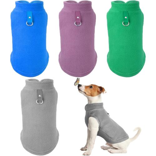 SATINIOR 4 Pieces Stretch Fleece Dog Sweater Polyester Warmer Vest Pullover Jacket with D-Ring Leash Cold Weather Coat Hoodie for Small and Medium Dogs(S,Gray, Green, Purple, Blue)