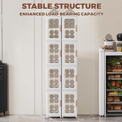 Tall Narrow Storage Cabinet with Movable Wheels, Adjustable Shelves & Magnetic Doors – Foldable Slim Plastic Organizer for Bathroom, Kitchen, Laundry, Ideal for Small Spaces(4-Tier,White)