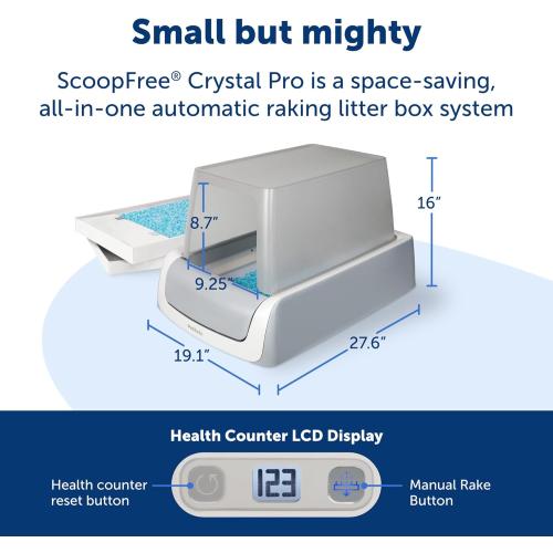 PetSafe Legacy ScoopFree Crystal Pro Self-Cleaning Automatic Cat Litter Box - Front-Entry Motion-Sensing Cat Box with Integrated Health Counter - Includes 1 Disposable Crystal Litter Tray