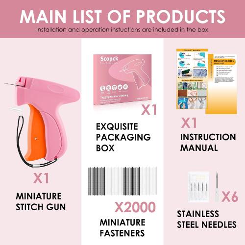 Stitch Gun for Clothes - Handheld Stitch Gun Quick Clothing Fixer - Tagging Gun - Includes 6 Needle, 1000 Black Fasteners & 1000 White Fasteners