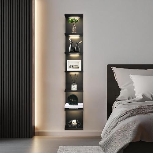 7 Tier Wall Shelves with Led Light, Lack Wall Shelf Unit, Vertical Shelf with Remonte Control,Black Shelves