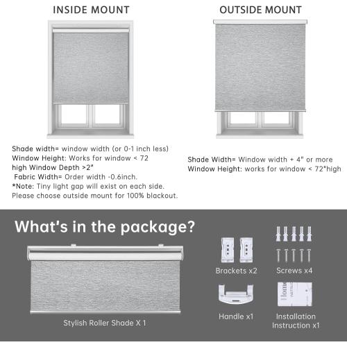 Homebox Cordless Blackout Roller Shades for Windows, 100% Room Darkening Blinds with Thermal Insulated Easy Install Spring System for Home, Living Room, Nursery (50 W x 72 H, Light Grey)