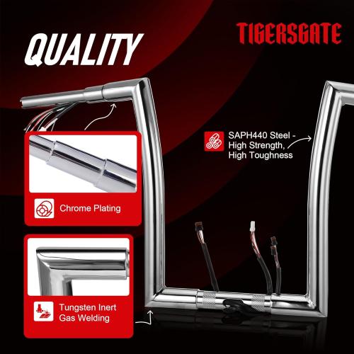 16 Pre-wired Handlebar Rise 1 1/2 Ape Hanger for 2016-2023 Harley Road Glide & Special & Ultra, Chrome