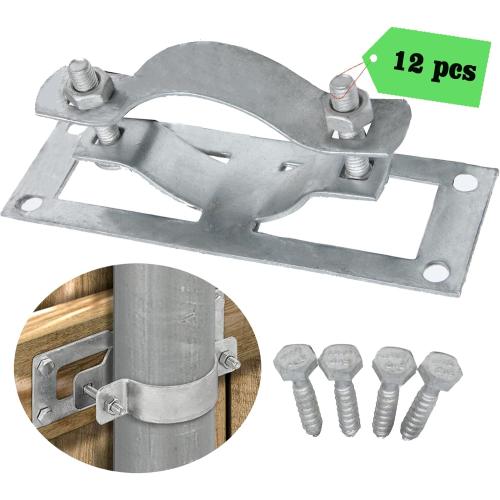 2-3/8 Fence Bracket SupConn (12Pcs), Steel to Wood Fence Brackets,Fence Brackets for Metal Posts,Metal Fence Post Brackets - Fence Post Repair (Include Screws)