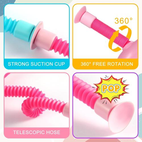 Easter Basket Stuffers for Toddler Kids ,Pop Tubes Giraffe Travel Toys 4Pcs,Airplane Car Travel Activities for Toddlers,Suction Cup ‌Sensory Fidget Toy,Fun Screen-Free Activity for Boy & Girl