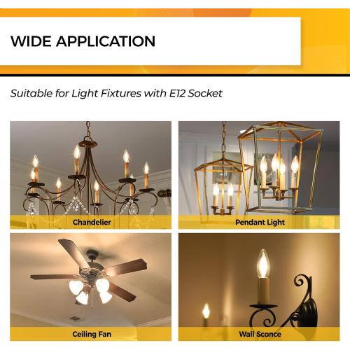 Hizashi 90 CRI Candelabra LED Light Bulbs 60 Watt, 2700K Warm White, E12 LED Bulb Dimmable, B11 Chandelier Light Bulbs, 6W, 550LM, Candle Light Bulbs, UL Listed, 12 Pack