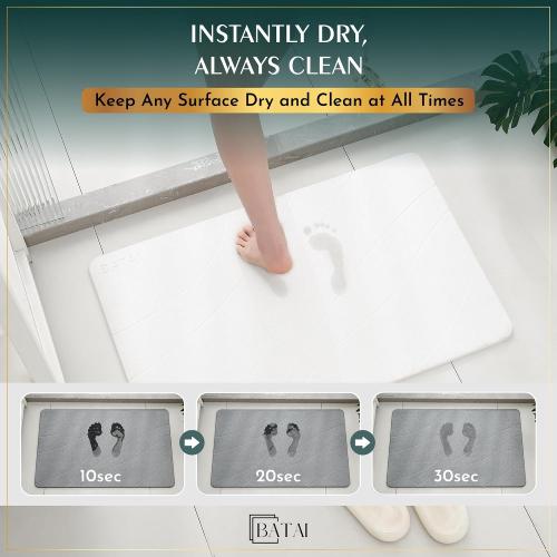 Extra Large Stone Bath Mat (31.5” x 19.7”) White Stone Bath Mats for Bathroom – Absorbent Diatomaceous Earth – Non-Slip Stone Shower Mat – Easy Clean, Quick Drying – Instant Dry Bathmat - XL