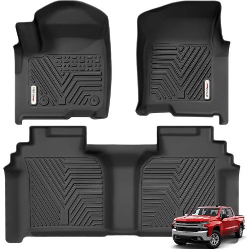 YITAMOTOR Floor Mats for 2019-2026 Chevrolet Silverado/GMC Sierra 1500 & 2020-2026 Chevy Silverado/GMC Sierra 2500HD/3500HD Crew Cab With Underseat Storage Box Bucket Seat, 1st & 2nd Row, Black