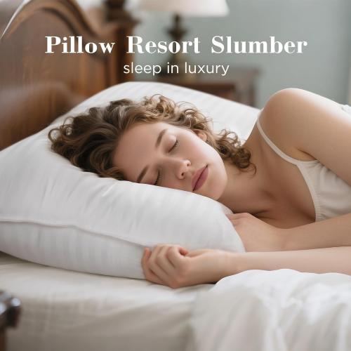 Bed Pillows Queen Size Set of 2, Hotel Collection, Down Alternative Soft Pillow for Back, Stomach or Side Sleepers, Striped White