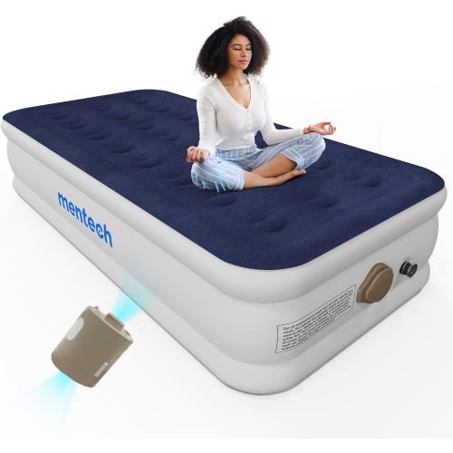 Air Mattress Twin with Built in Pump, 18'' X-Long Inflatable Mattress with Rechargeable & Detachable Pump, X-Long Twin Self Blow Up Mattres for Home, Guests & Camping, Foldable Airbed